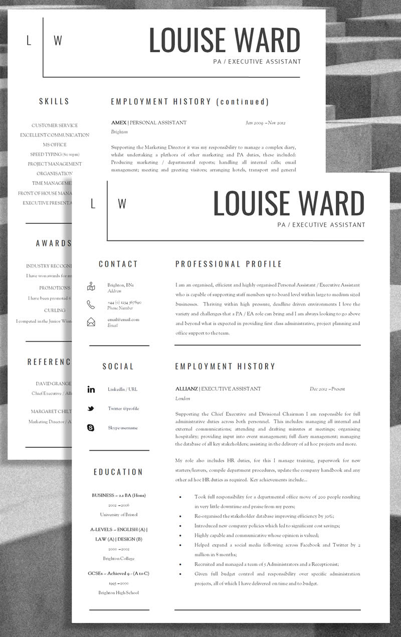 2 page CV for C-Level Execs, Professional CV Template